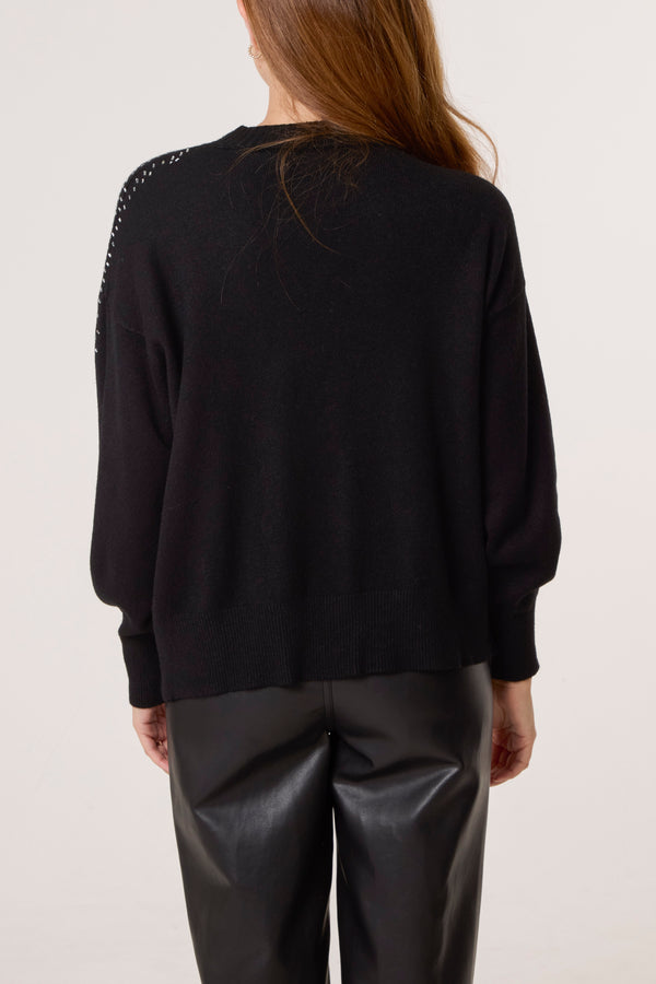 Qed London Rhinestone Embellished Knit Jumper