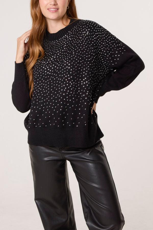 qed london Rhinestone Embellished Knit Jumper