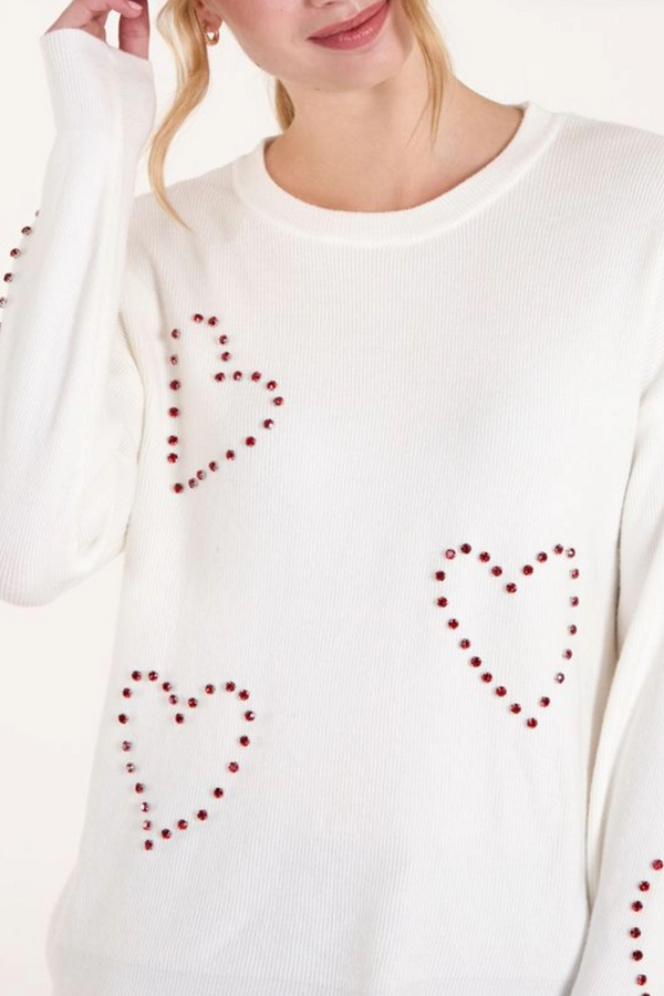 Qed London Rhinestone Heart Knit Jumper