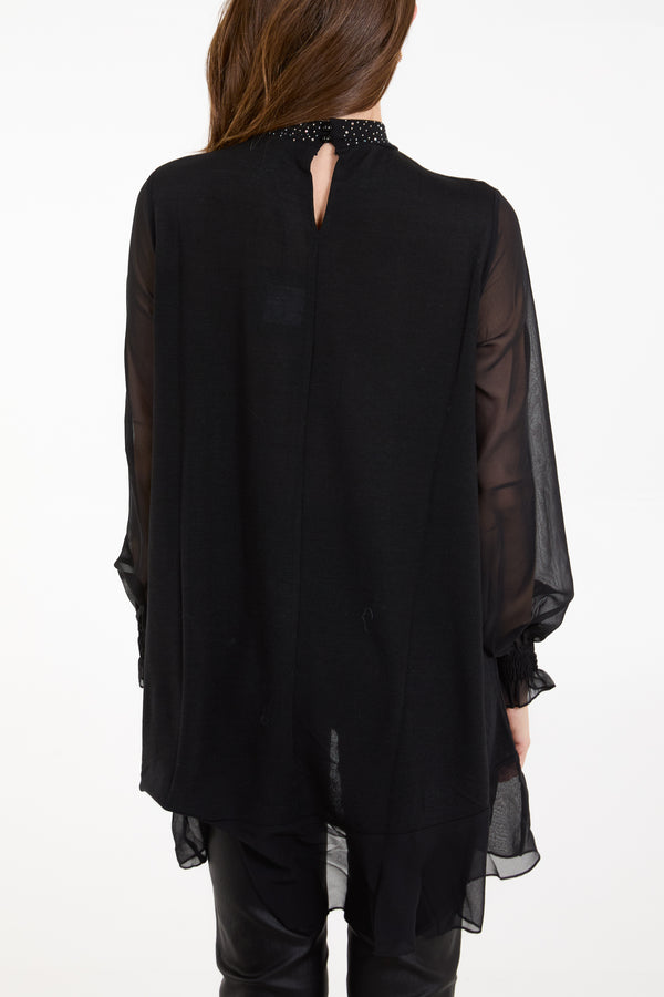 Qed London Rhinestone High Neck Keyhole Top