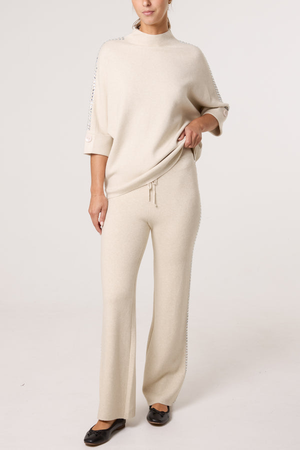 Qed London Rhinestone Side Knitted Trousers