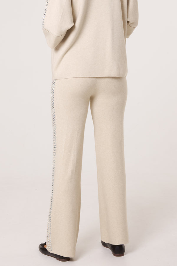 Qed London Rhinestone Side Knitted Trousers