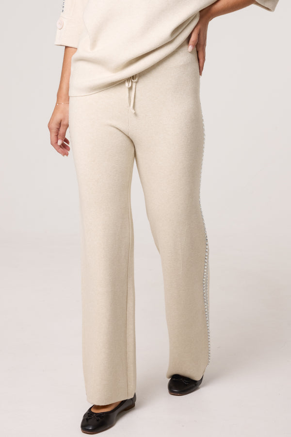 qed london Rhinestone Side Knitted Trousers
