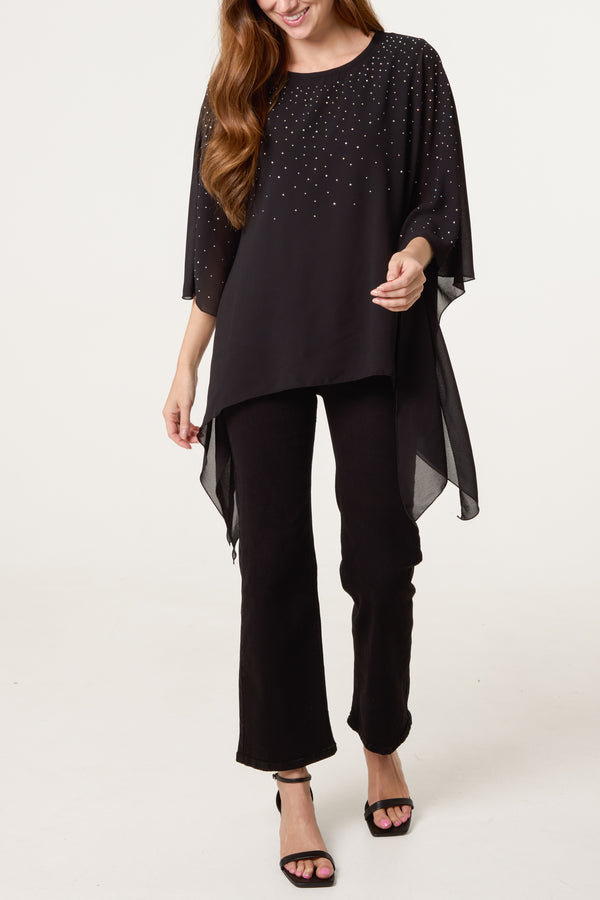 Qed London Rhinestone Tunic Mesh Top