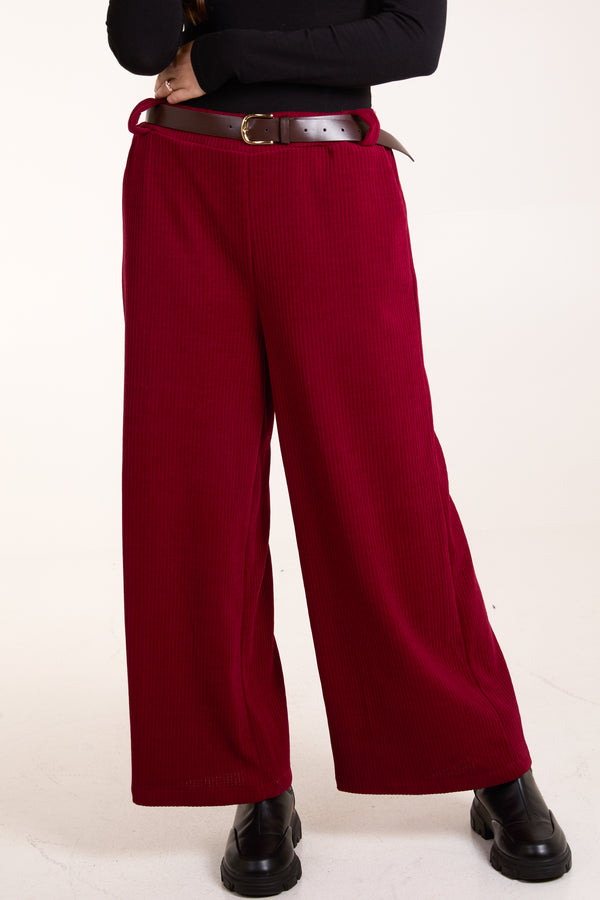 Qed London Rib Knit Straight Leg Belted Trouser