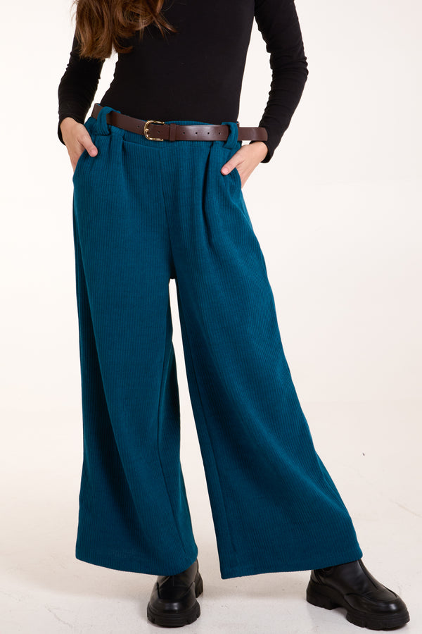 qed london Rib Knit Straight Leg Belted Trouser