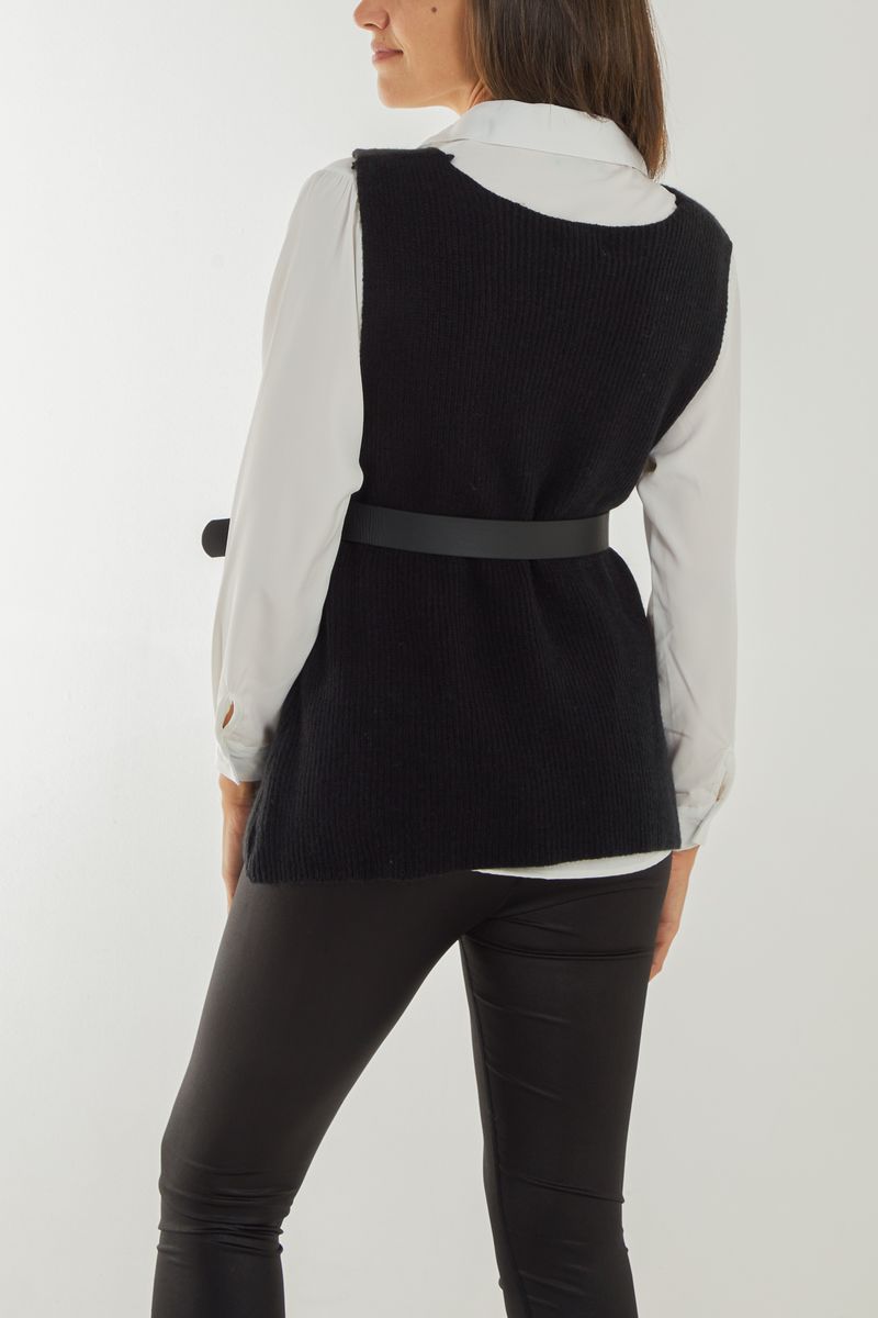 Qed London Rib Knit Vest W/ Shirt