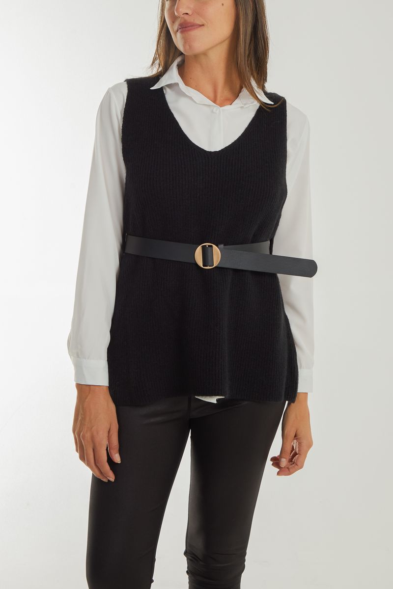 qed london Rib Knit Vest w/ Shirt