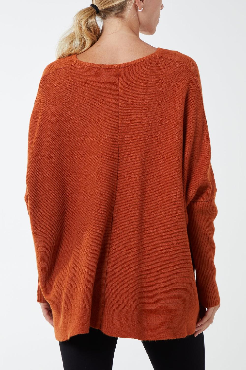 Qed London Ribbed Chevron Batwing Jumper
