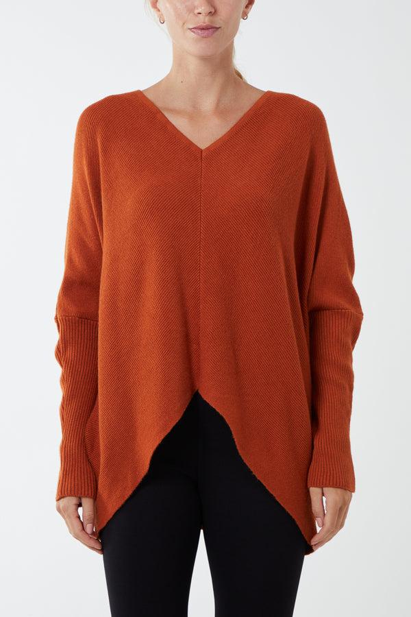 qed london Ribbed Chevron Batwing Jumper