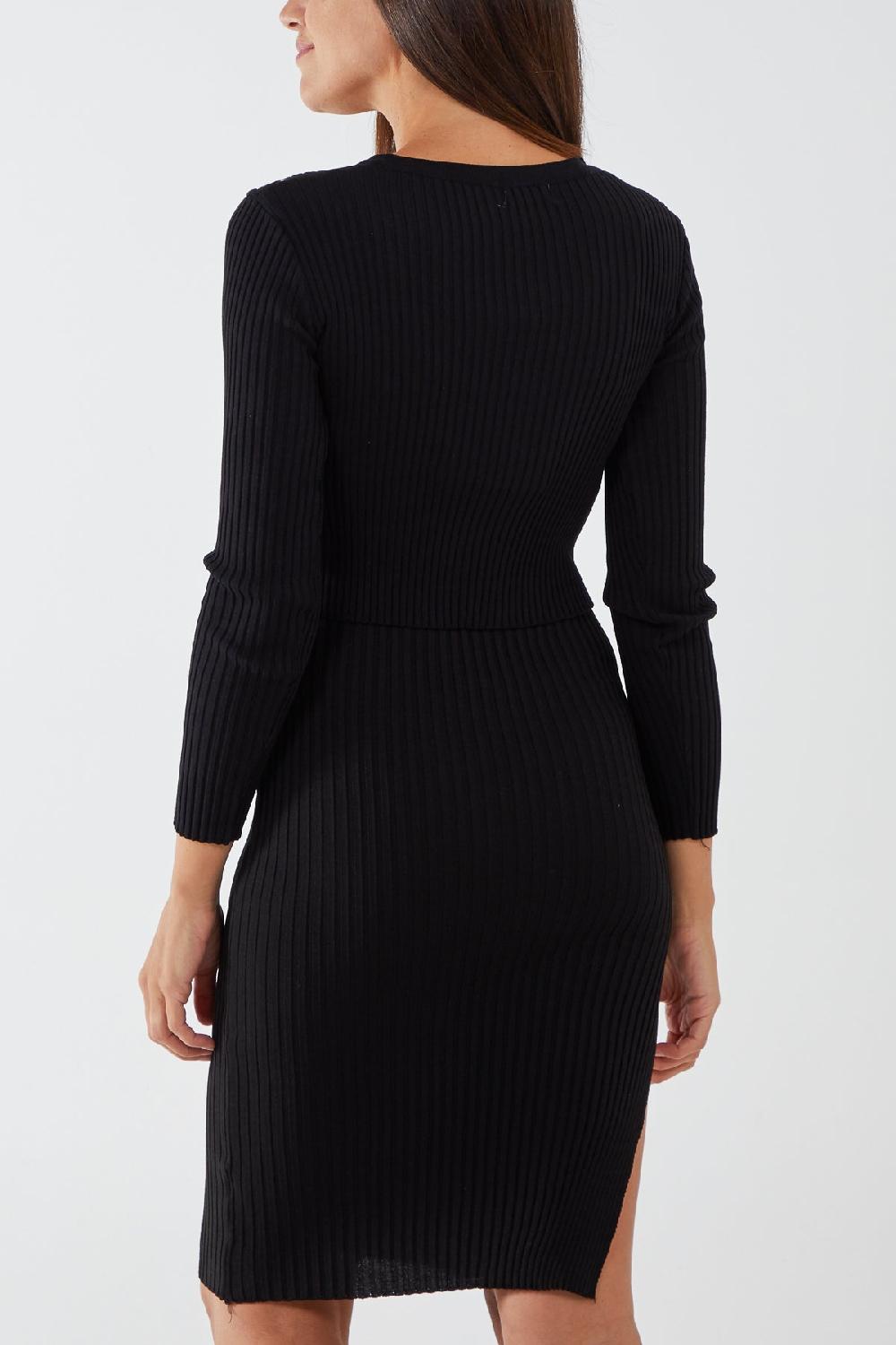 Qed London Ribbed Dress With Cardigan