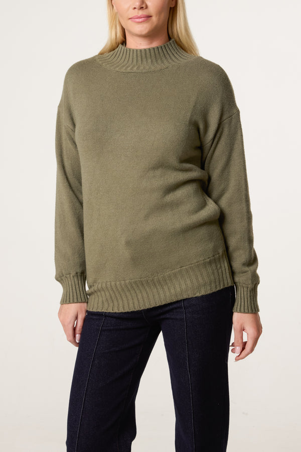 Qed London Ribbed Edge High Neck Jumper