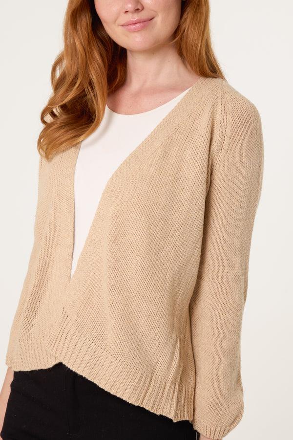 Qed London Ribbed Edge Open Knit Cardigan