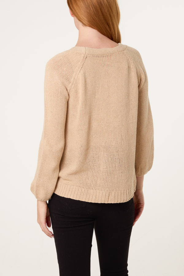 Qed London Ribbed Edge Open Knit Cardigan