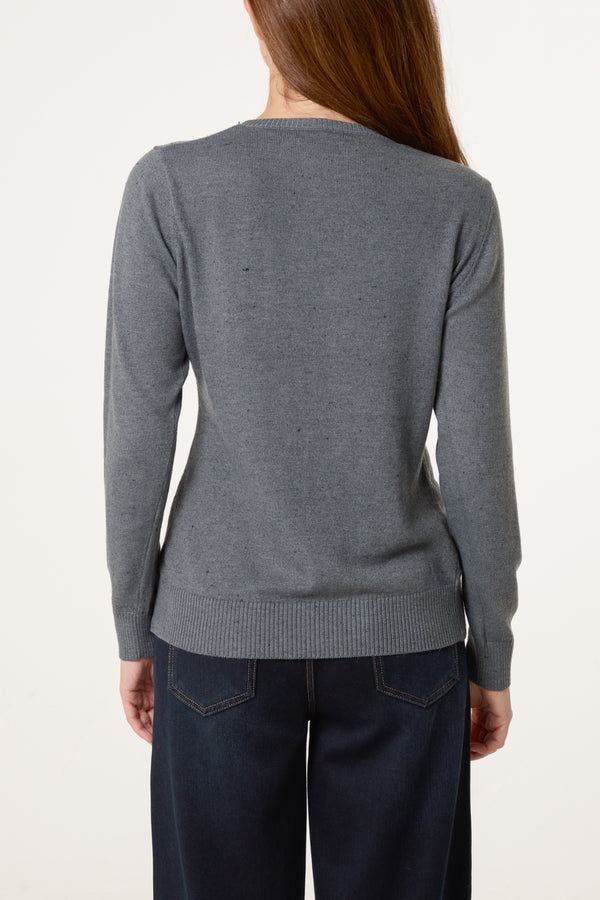 Qed London Ribbed Edge Round Neck Jumper
