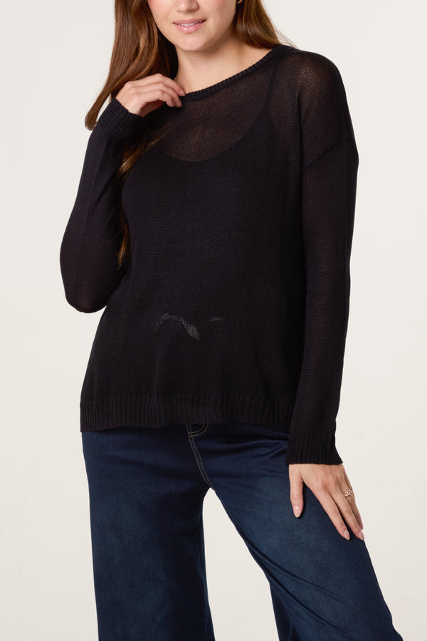 qed london Ribbed Edge Round-Neck Jumper