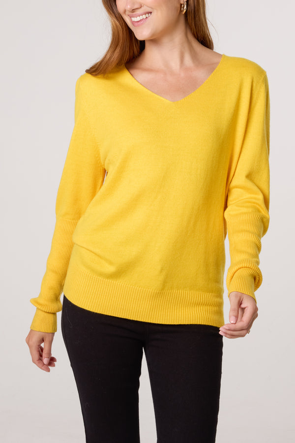 Qed London Ribbed Edge V-Neck Jumper