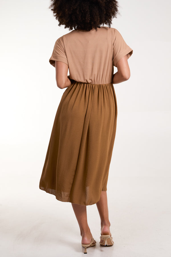 Qed London Ribbed Elasticated Bodice Midi Dress