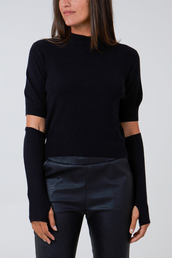 qed london Ribbed High Neck Top With Gloves