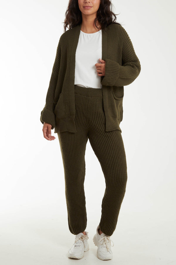 Qed London Ribbed Knit Cardigan & Joggers Co-Ord Set
