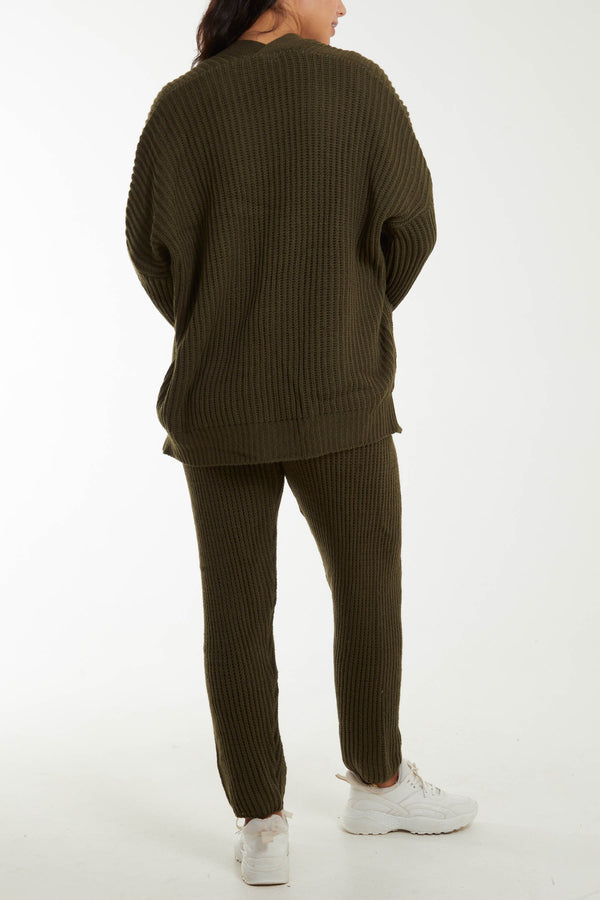 Qed London Ribbed Knit Cardigan & Joggers Co-Ord Set
