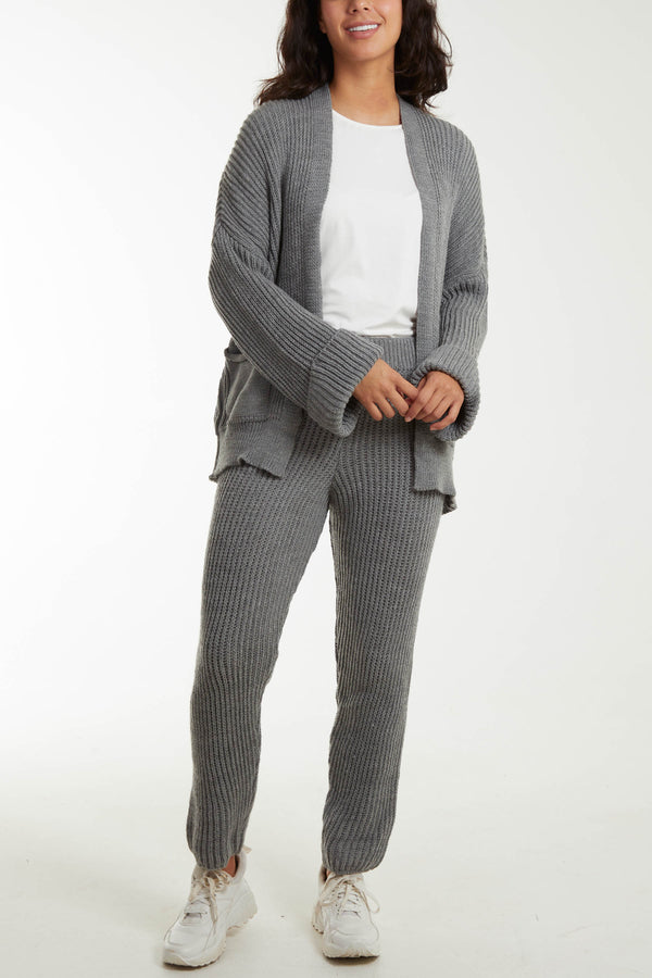 qed london Ribbed Knit Cardigan & Joggers Co-Ord Set