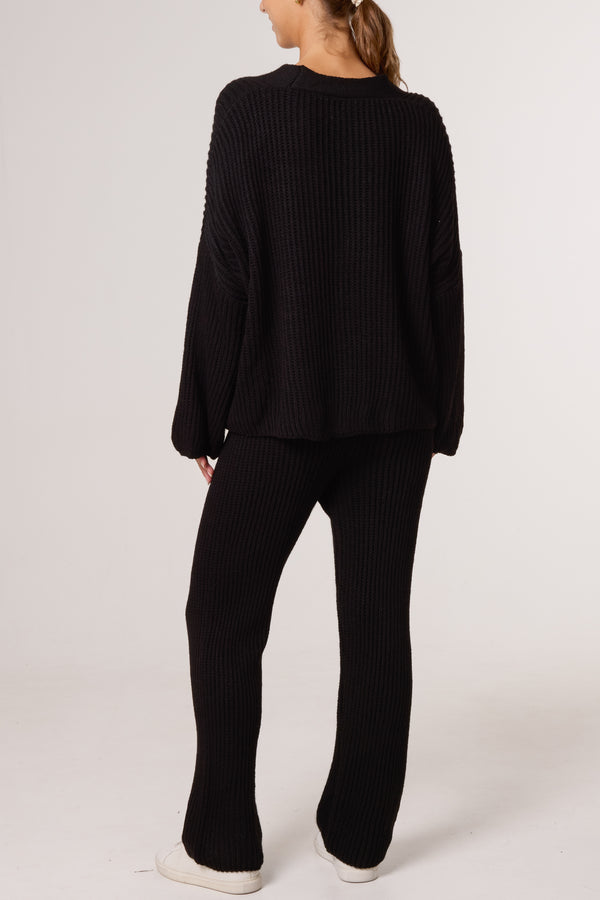 Qed London Ribbed Knit Cardigan & Trousers Set