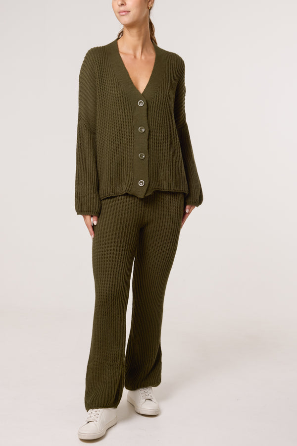 Qed London Ribbed Knit Cardigan & Trousers Set