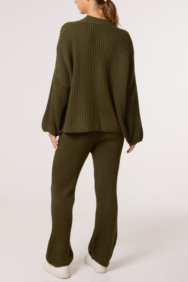 Qed London Ribbed Knit Cardigan & Trousers Set