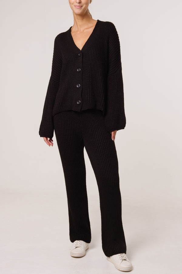 qed london Ribbed Knit Cardigan & Trousers Set