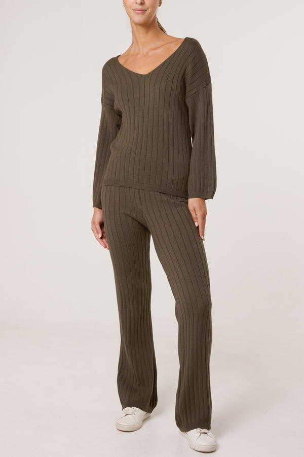 Qed London Ribbed Knit Jumper & Trousers Set
