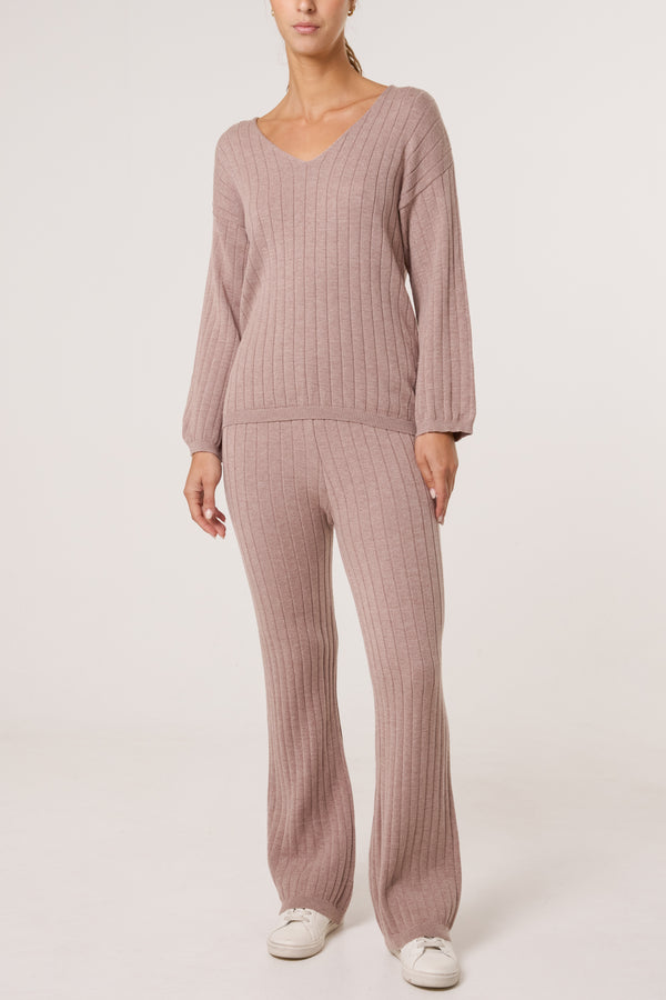 qed london Ribbed Knit Jumper & Trousers Set