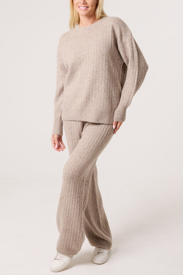 qed london Ribbed Knit Jumper & Trousers Set
