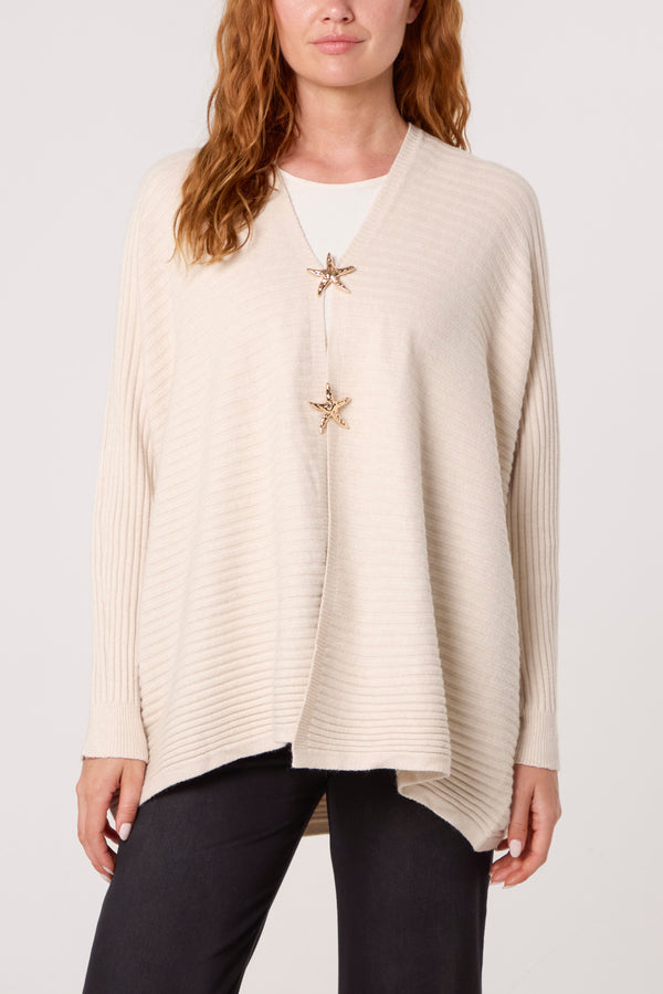 Qed London Ribbed Knit Star Buttons Cardigan