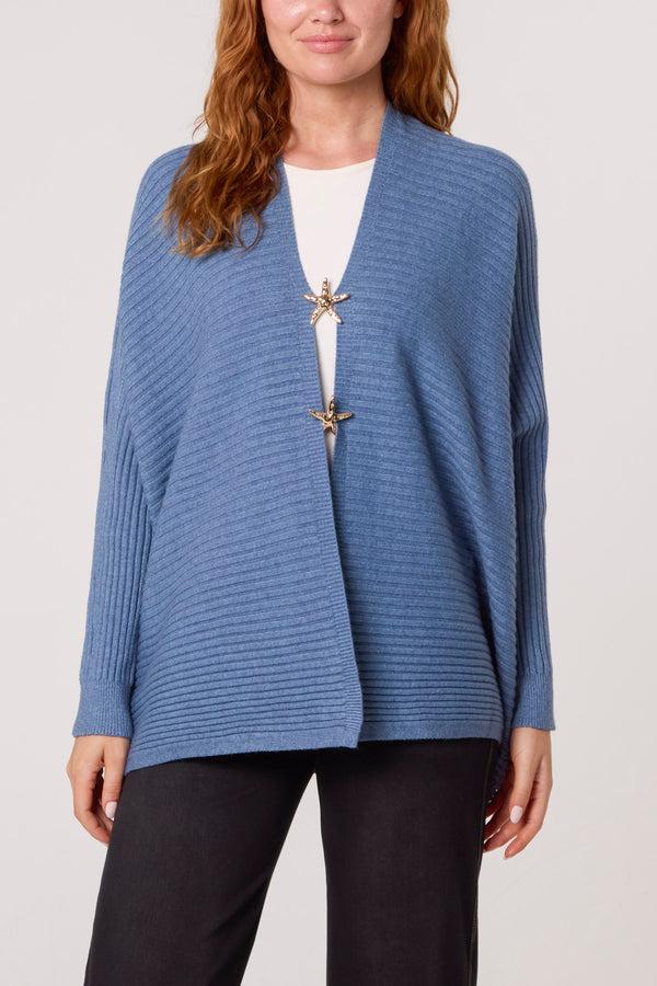 qed london Ribbed Knit Star Buttons Cardigan