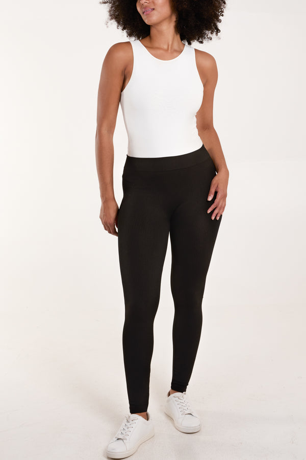 Qed London Ribbed Plain Black Legging