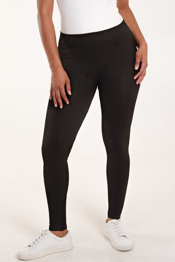 qed london Ribbed Plain Black Legging