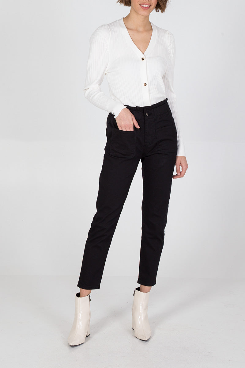 Qed London Ribbed Puff Shoulder Cardigan