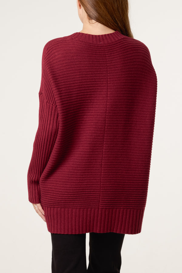 Qed London Ribbed Relax Fit V-Neck Jumper