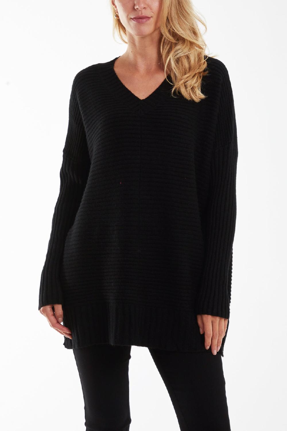 Qed London Ribbed Relax Fit V-Neck Jumper