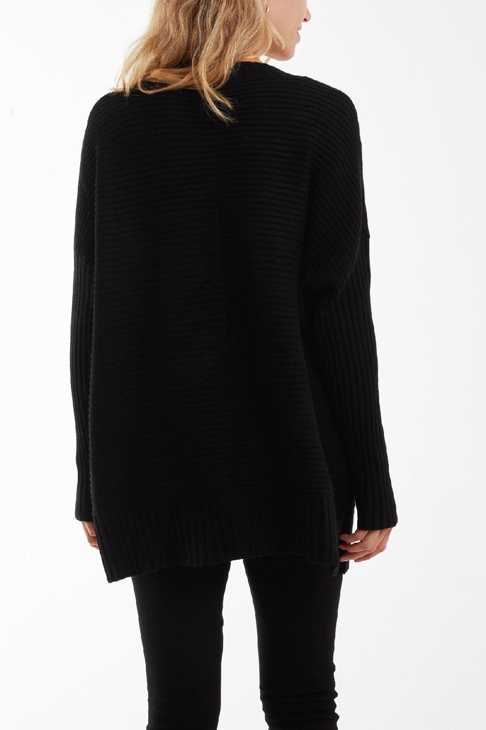 Qed London Ribbed Relax Fit V-Neck Jumper