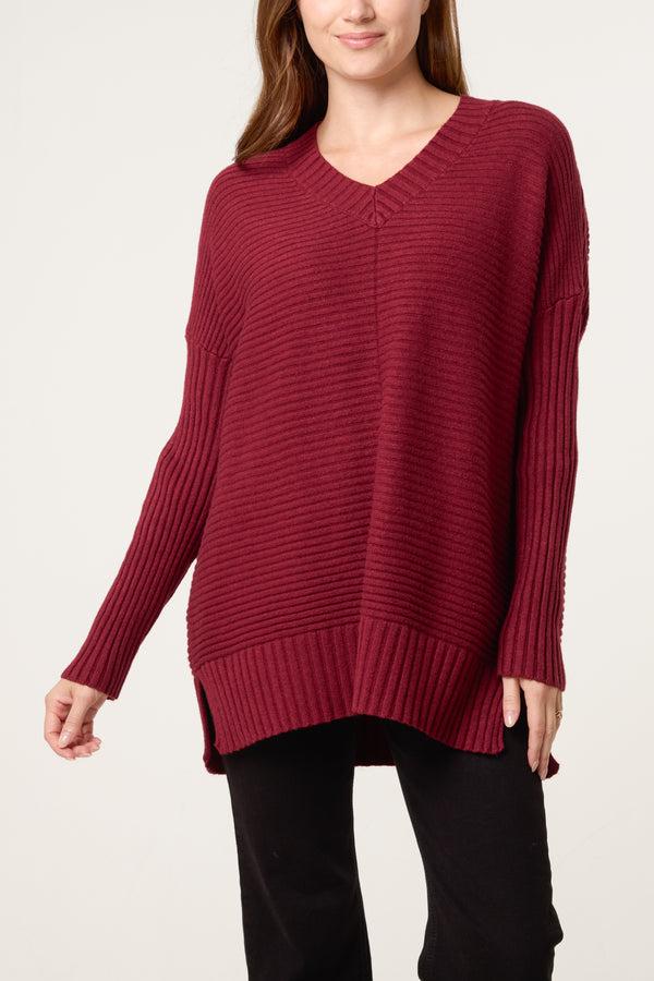 qed london Ribbed Relax Fit V-Neck Jumper