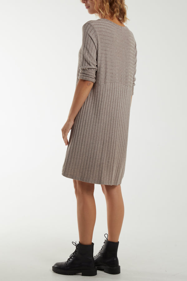 Qed London Ribbed Rolled Sleeve Knit Dress