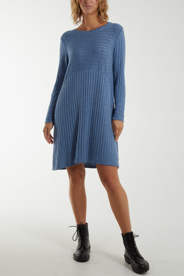 Qed London Ribbed Rolled Sleeve Knit Dress