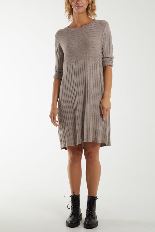 Qed London Ribbed Rolled Sleeve Knit Dress
