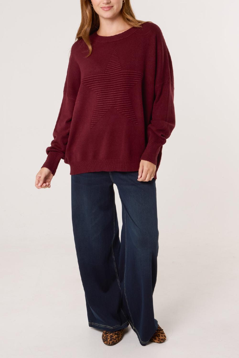 Qed London Ribbed Star Fine Knit Jumper