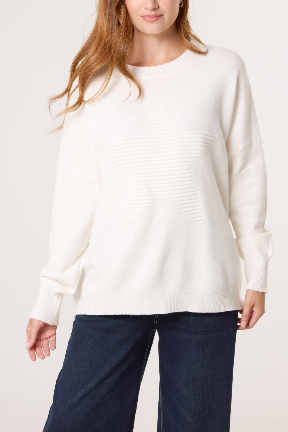 Qed London Ribbed Star Fine Knit Jumper