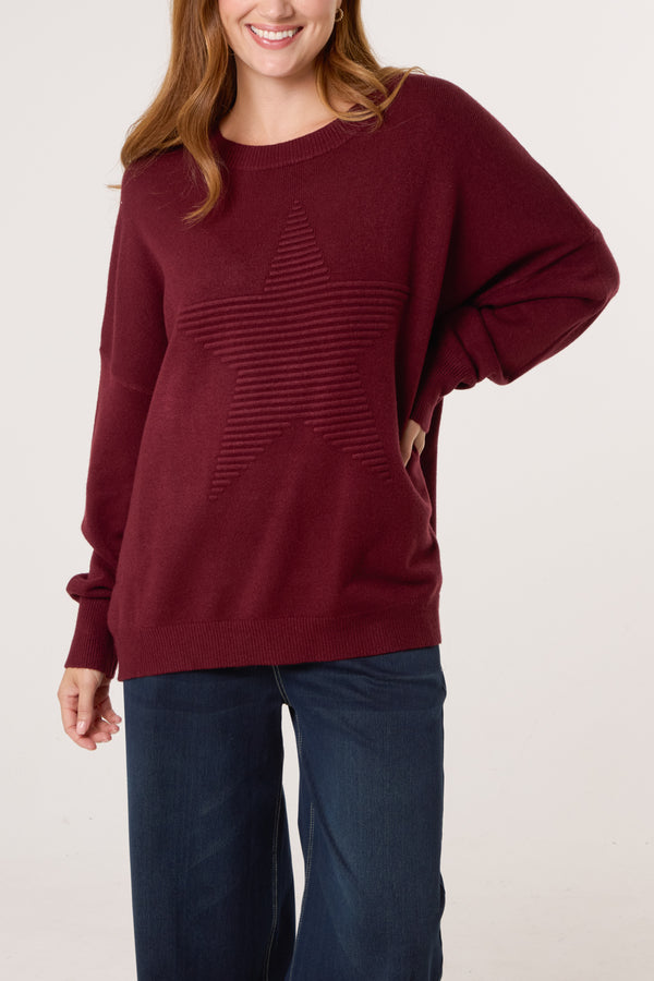 qed london Ribbed Star Fine Knit Jumper
