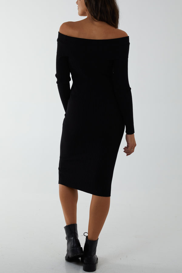 Qed London Ribbed Straight Neck Bodycon Dress