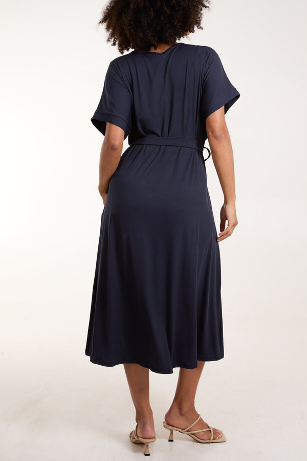 Qed London Ribbed Tie Front Midi Dress